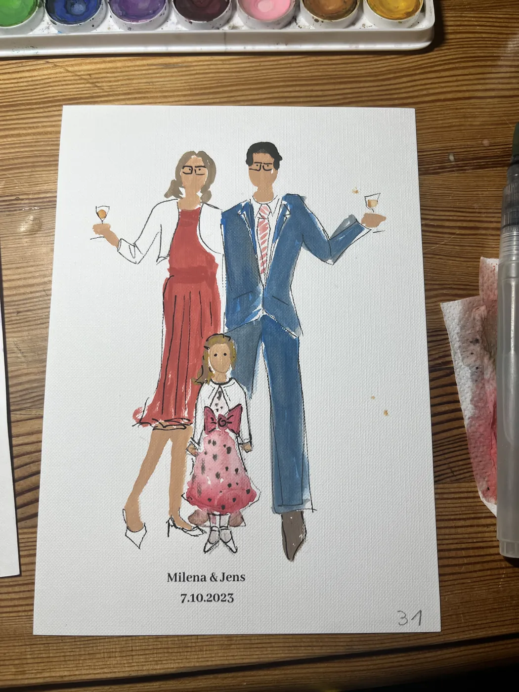 Akwarelowa ilustracja rodziny wykonana na zywo podczas wydarzenia